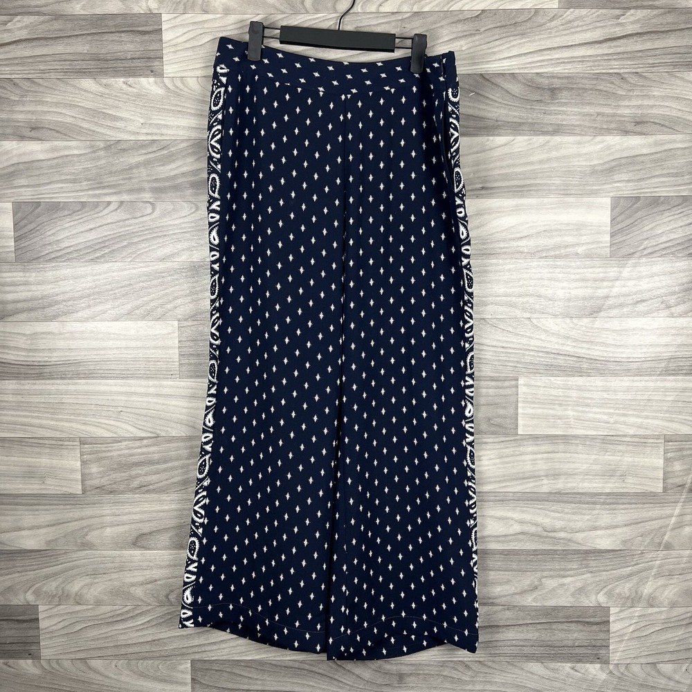 Cabi Palazzo Pants Women 8 Navy Blue Floral Paisley Lightweight Wide Leg Lounge